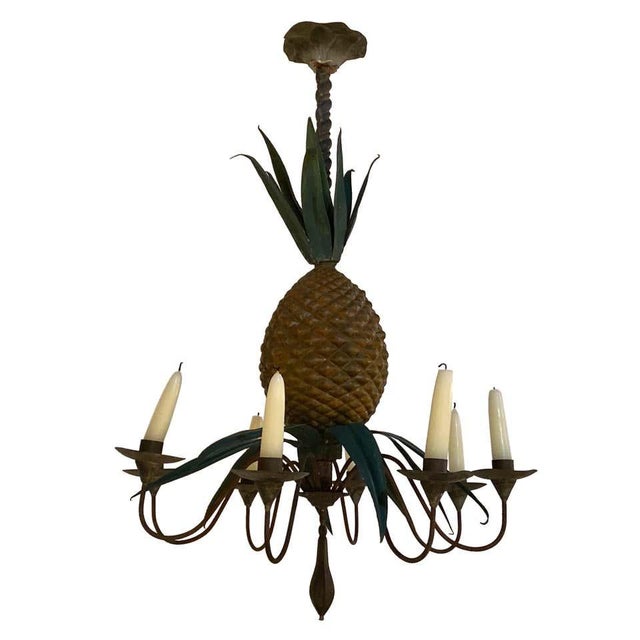 Wonderful Candle Chandelier made of painted tole and zinc. Perfect for an old farmhouse or country room.