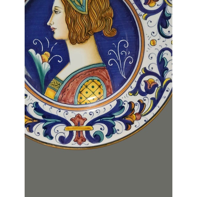 Late 20th Century Vintage Italian Deruta Majolica Painted Renaissance Portrait Decorative Plate #3 For Sale - Image 5 of 9