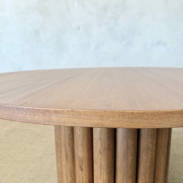 Mid-Century Modern Lavene Solid Oak Fluted Pedestal Dining Table – Montana Brown Finish 60" For Sale - Image 3 of 11