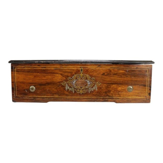 Late 19th Century Antique Swiss Rosewood, Marquetry Inlay & Ebonized Cylinder Music Box C1890 For Sale - Image 5 of 11