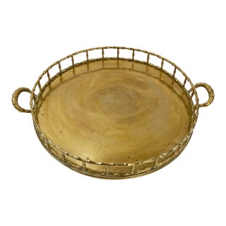 Vintage Grand Brass Faux Bamboo Gallery Tray For Sale