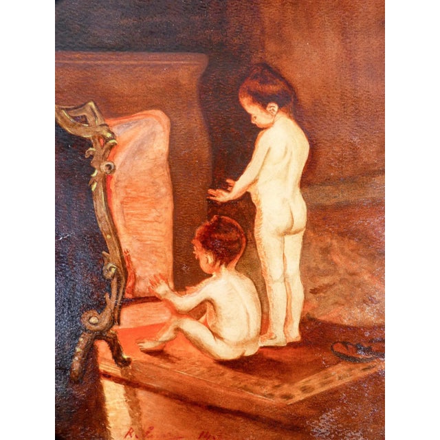 Twentieth -century copy in watercolor on Paul Peel After The Bath card. Period The original painting is from 1890, the...