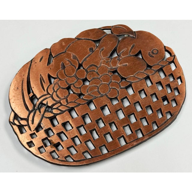 Farmhouse Vintage Fruit Basket Motif Copper Trivet For Sale - Image 3 of 5