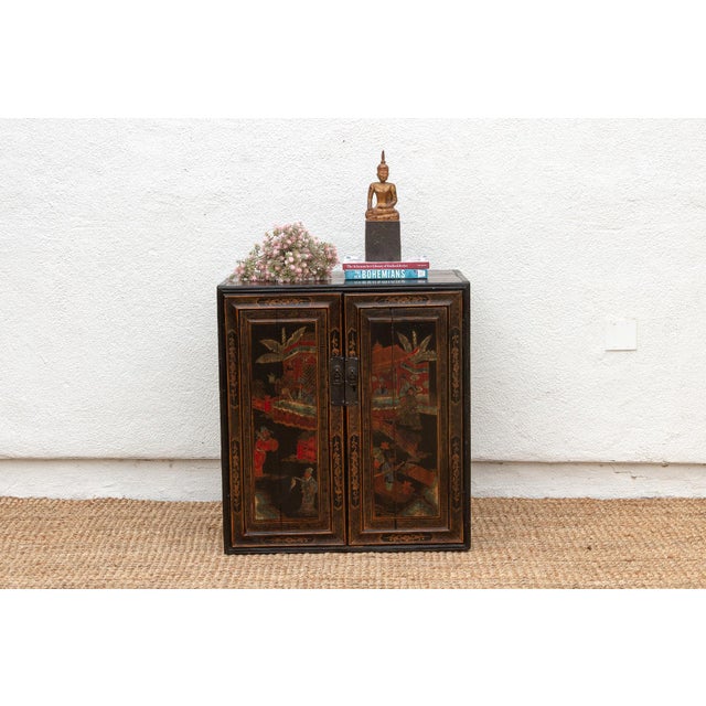 Antique Dramatic Painted Oriental Cabinet For Sale - Image 11 of 11