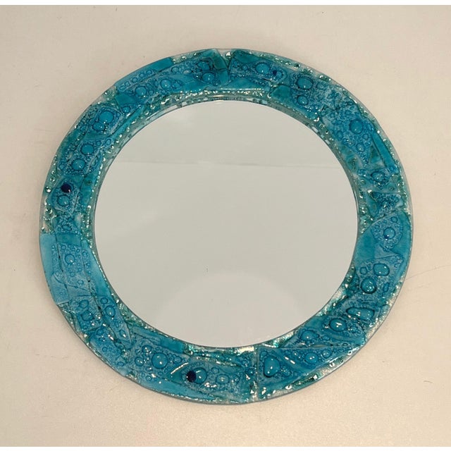 Round blue glass mirror. French work. Circa 1970 For Sale - Image 12 of 12