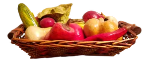 Mid 20th Century Mexican Paper Mache Vegetables in Woven Basket Centerpiece