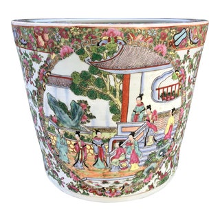 Large Vintage Rose Medallion Plant Pot For Sale