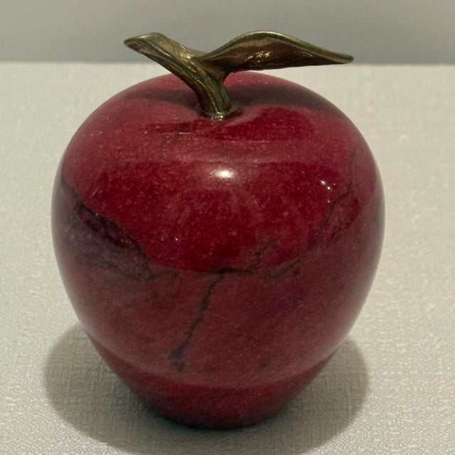Chinoiserie Vintage Carved Red Marble Apple Paperweight - Styled After Mangani / Italian Stone Fruit For Sale - Image 3 of 9
