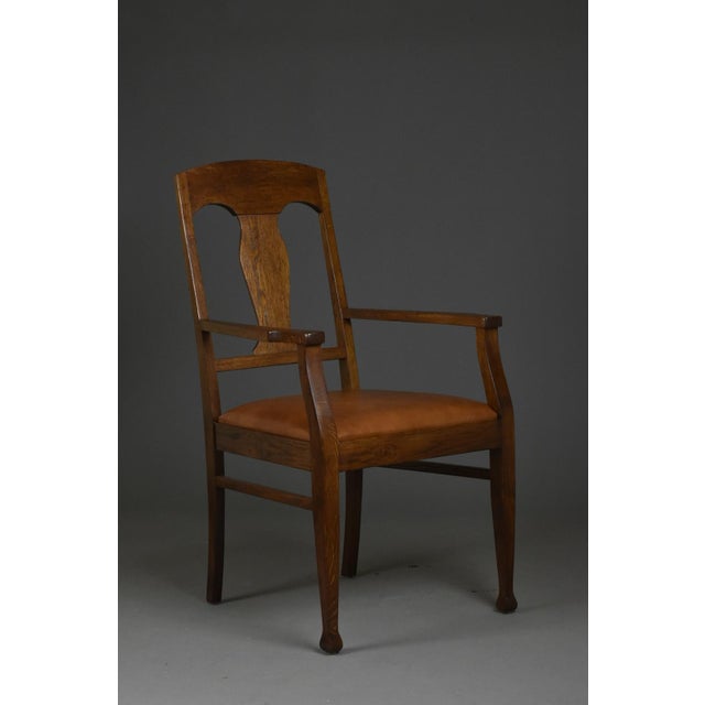 Art Deco Oak Armchair with Leather Seat, 1920s-1930s For Sale - Image 3 of 13
