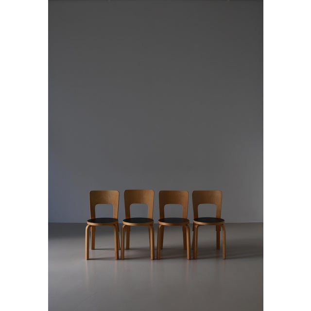 Vintage Model 66 Chairs in Laminated Birch by Alvar Aalto for Artek, 1960s, Set of 4 For Sale - Image 12 of 17