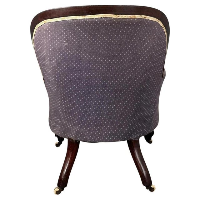 Blue Antique Mahogany Button Back Chair, 1800s For Sale - Image 8 of 12