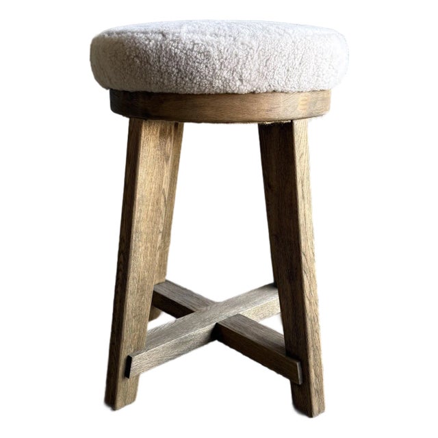 Jasper White Oak Swivel Counter Stool With Genuine Sheepskin Upholstery Mb For Sale