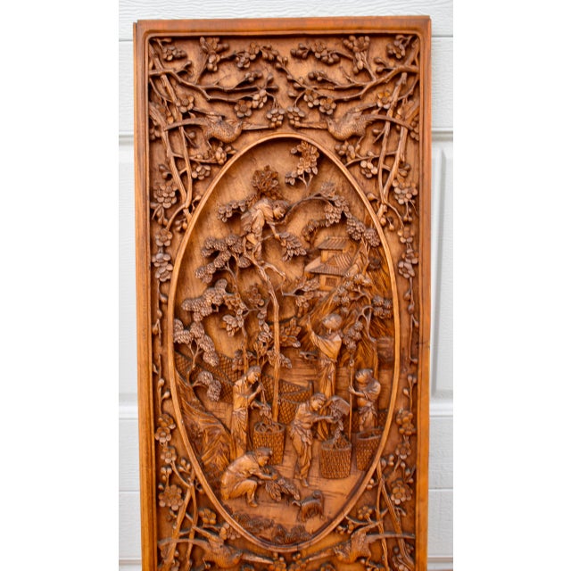 Vintage Wood Wall Plaque Chinese Hand Carved Panel High Relief Figural Asian 3d For Sale - Image 13 of 16