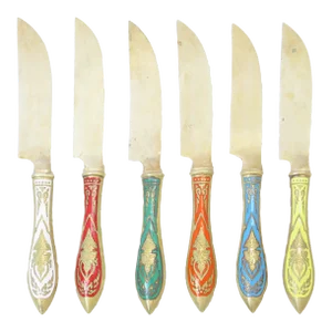 Vintage Colorful Enamel Knives in Gift Box From Siam / Thailand, Set of 6