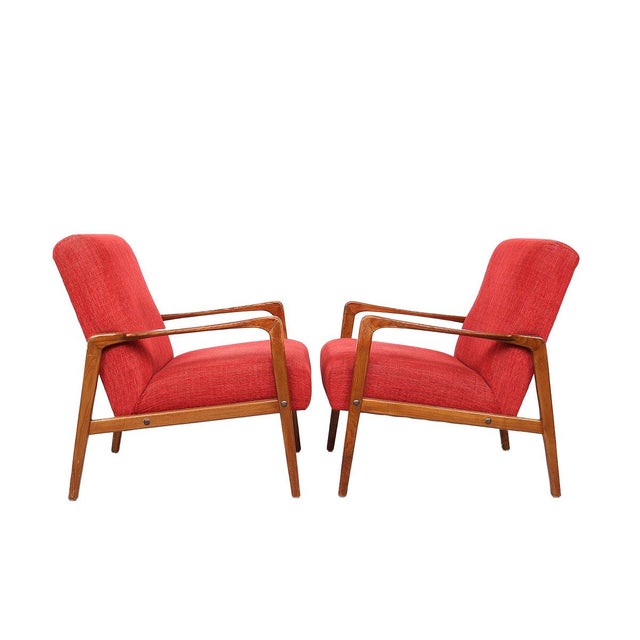 Vintage Danish Wooden Armchairs with Coral Fabric, 1950s, Set of 2 For Sale - Image 12 of 13