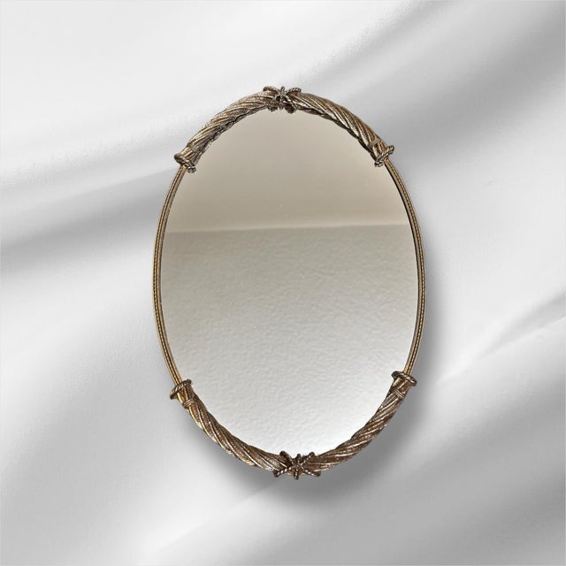 Vintage 98’ Stylebuilt Mirrored Vanity Tray, Ormolu Twisted Rope and Bow Design, Organizer For Sale - Image 4 of 5