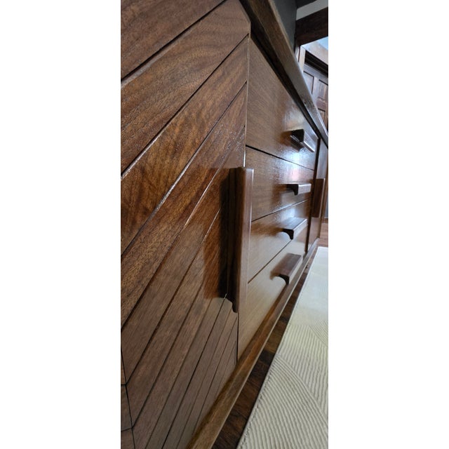 1960s Legacy Chevron Artisan Restored Walnut Credenza - 66" For Sale - Image 12 of 18
