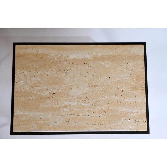 Diagramme' Wrought Iron and Travertine Side Tables by Design Frères - a Pair For Sale - Image 10 of 13