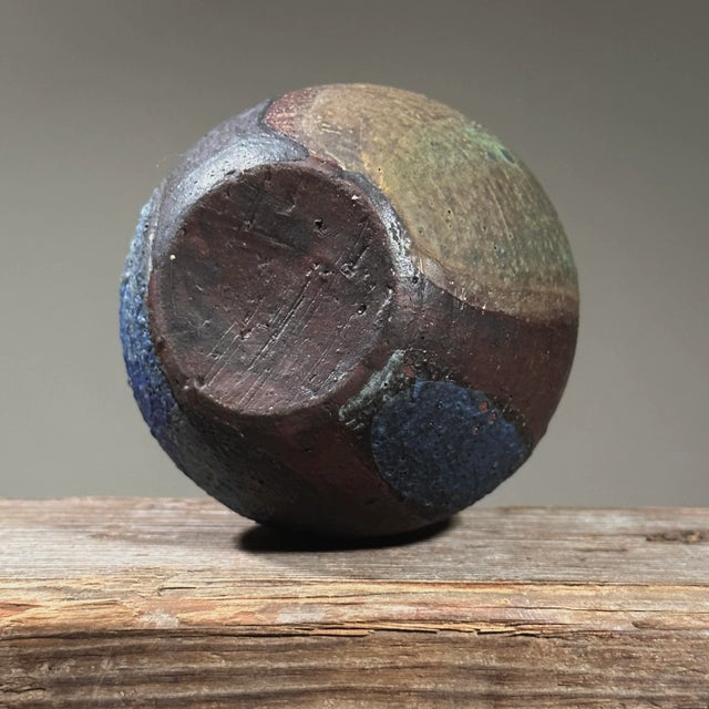 Vintage Danish Modernist Stoneware Poured Matte Glaze Small Neck Vase For Sale In Philadelphia - Image 6 of 6