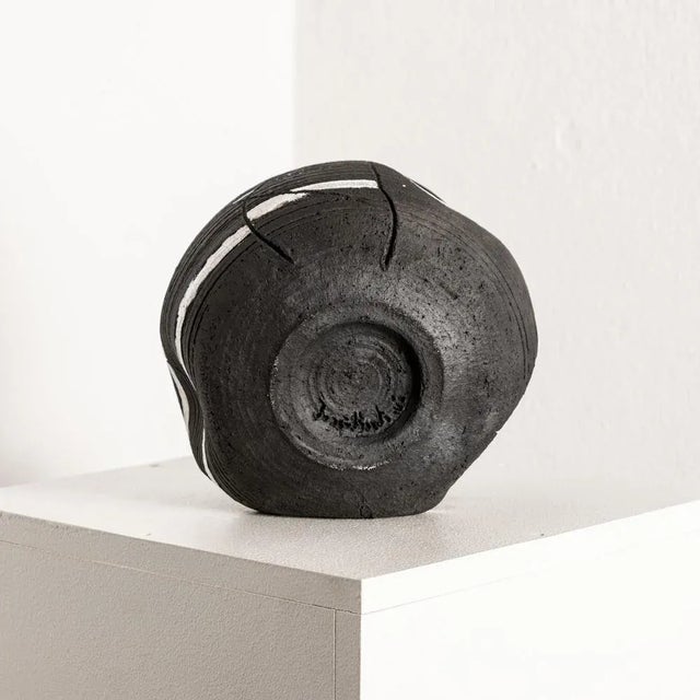 Black Black Ceramic Vessel with White Glaze For Sale - Image 8 of 9