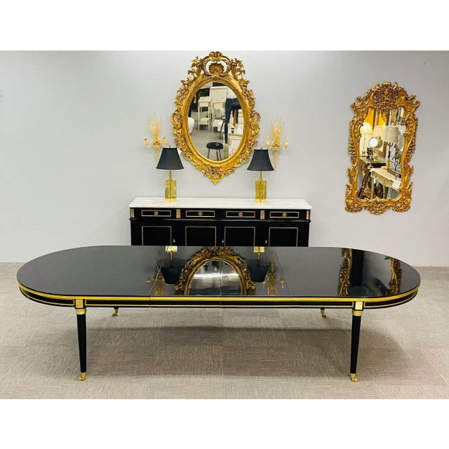 Metal Monumental Louis XVI Hollywood Regency Dining Table, 15 Feet, Bronze Mounted For Sale - Image 7 of 12