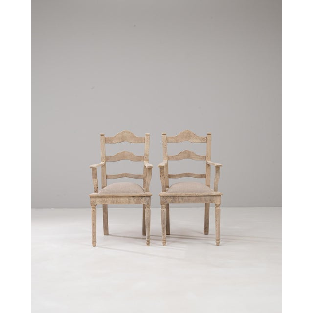 Brown 20th Century Belgian Pair Of Oak Armchairs With Upholstered Seats For Sale - Image 8 of 12