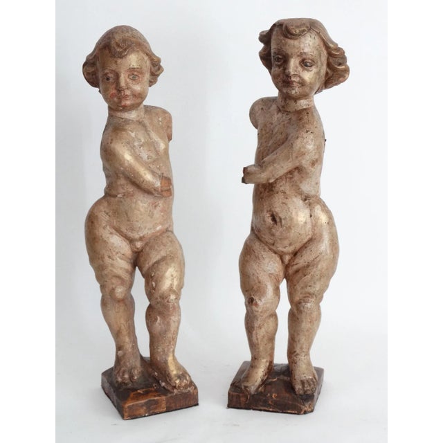 Antique Italian Carved Wood Gilt Putti Angels Sculptures, S/2 For Sale - Image 11 of 11
