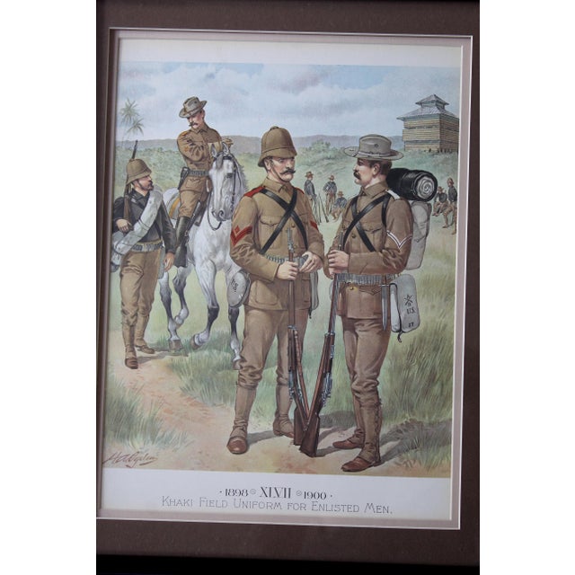 Printmaking Materials Chromolithograph by H. A. Ogden Military Uniforms - 19th Century European Soldiers, Matched Pair, Equestrian & Infantry Scenes - Antique Framed Prints For Sale - Image 7 of 17