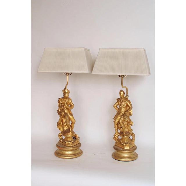 French Pair of Louis XIV Style Gilt Wood Lamps For Sale - Image 3 of 13