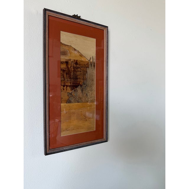 Unique vintage Hawaiian banana bark art featuring an expressive landscape composition crafted entirely from natural banana...