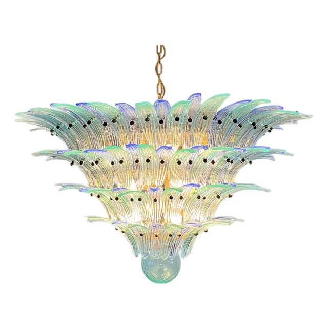 Chandelier Palmette - Four Levels, 160 Blue and Turquoise Glasses For Sale