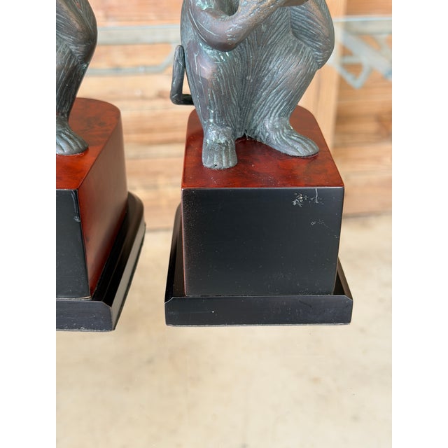 Vintage Maitland-Smith Style Bronze Patina Monkey Bookends on Burl Wood Bases – Pair For Sale - Image 10 of 12