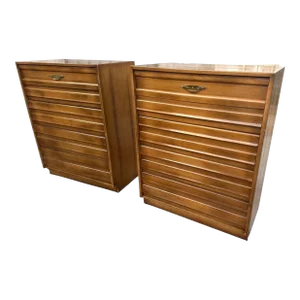 Pair of American of Martinsville Mid-Century Modern Walnut Chests of Drawers - Rare Find