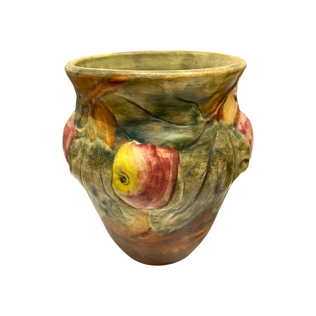 Early 20th Century Pair of Weller Art Pottery Baldin Pattern Apple Vases – Hand Painted – Early 20th Century For Sale - Image 5 of 12
