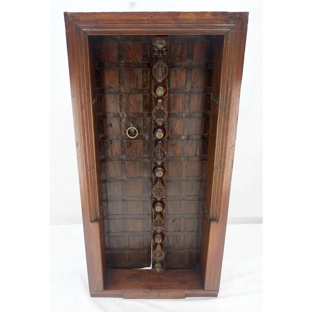 Rustic Heavily Carved Solid Teak Double French Door w/ Frame Antique Decorative For Sale - Image 3 of 8