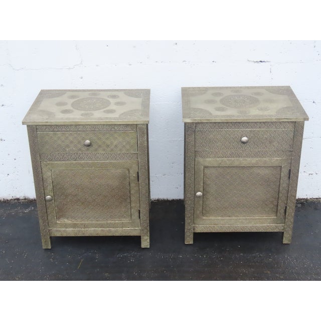 Embossed Metal Overlay End Tables Nightstands a Pair 6674 For Sale - Image 18 of 18