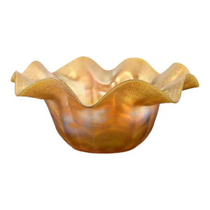 Louis Comfort Tiffany Favrile Iridescent Art Glass Floriform Bowl With Flared and Ruffled Edge