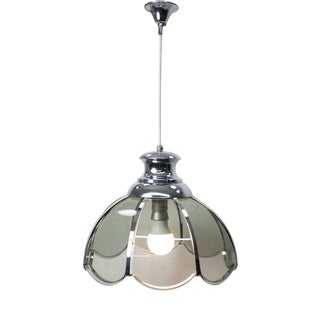 Floral Pendant Lamp in Chromed Metal and Grayed Glass, 1970 For Sale