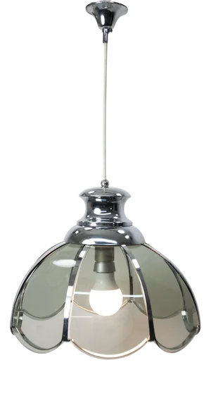 Floral Pendant Lamp in Chromed Metal and Grayed Glass, 1970