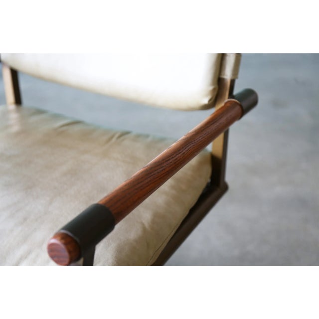 Cal-Style 1970s Cal Style Director Chairs Oak Brass and Vinyl Set of 4 For Sale - Image 4 of 11