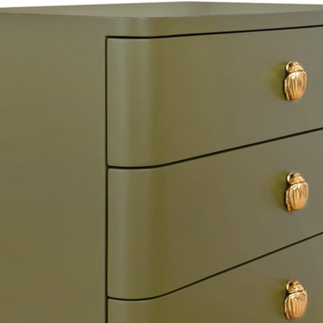 Not Yet Made - Made To Order Matthew Izzo Home Fortune Olive Matte Lacquer Three Drawer Side Table With Brass Beetle Knobs For Sale - Image 5 of 11