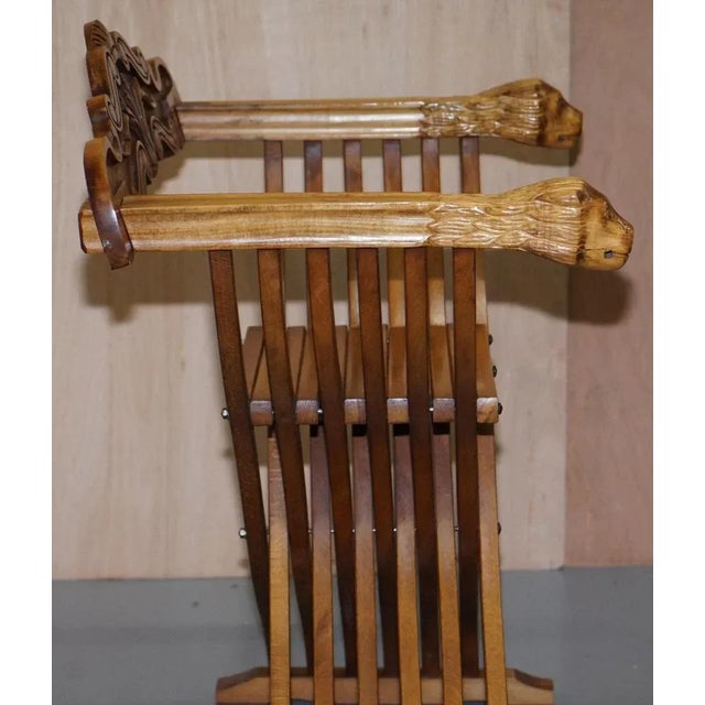 Decorative Folding Savonarola Armchair with Lion Head & Carved Arms For Sale - Image 14 of 18