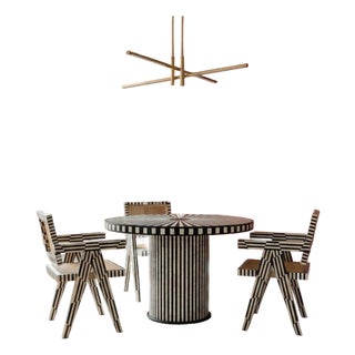 Nova and Raya Mother of Pearl Dining Table and Cane Chair Set For Sale
