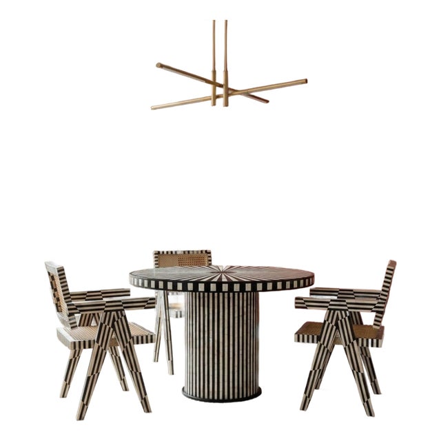 Nova and Raya Mother of Pearl Dining Table and Cane Chair Set For Sale