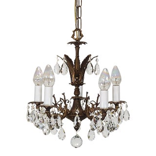 Vintage Overflowing Dark Patina Ornate Bronze Cut Lead Glass Crystal Chandelier For Sale
