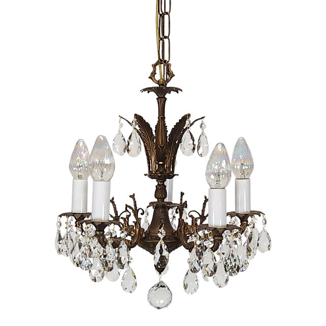 Vintage Overflowing Dark Patina Ornate Bronze Cut Lead Glass Crystal Chandelier For Sale