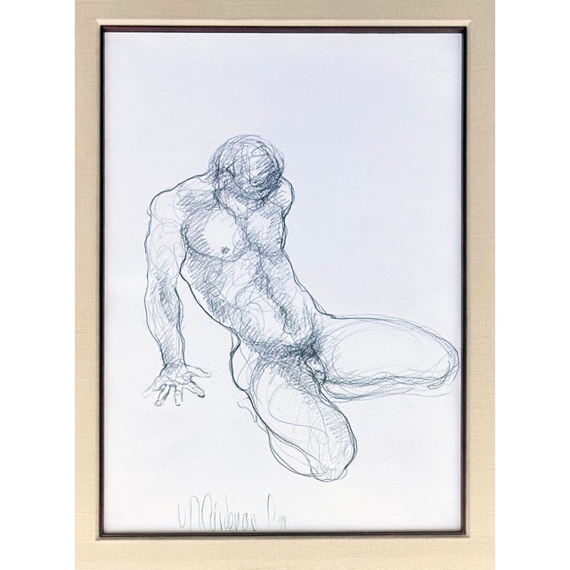 Modern Late 20th Century Male Nude Study Pencil Drawing by Colombian Artist Cardenas, 1 of 2 (#2) For Sale - Image 3 of 6
