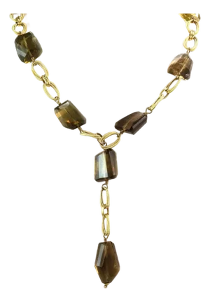 Mid 20th Century Smoky Quartz Fancy Oval Link 14k Yellow Gold Lariat Necklace