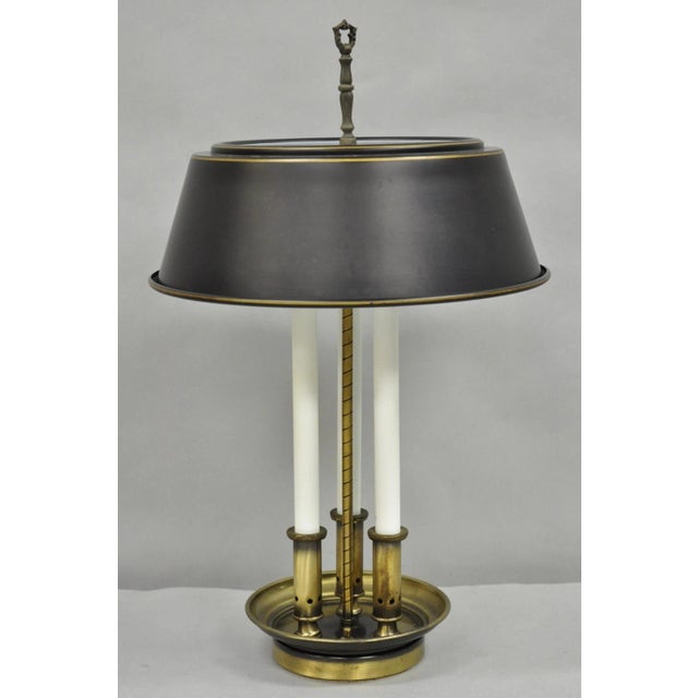Vintage French Country Brass Candlestick Tole Metal Shade Bouilotte Desk Lamp For Sale - Image 12 of 12