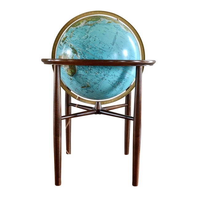 Mid Century Replogle Illuminated Globe on Wood Floor Stand For Sale